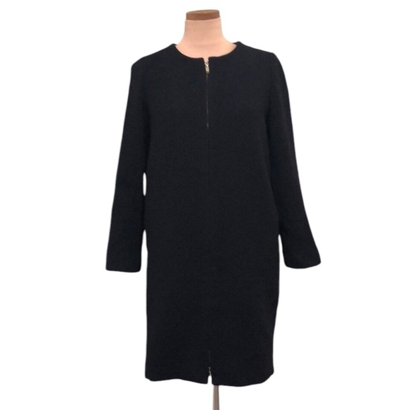 J Crew Double Cloth Collarless Pea Coat Size 8 Black Wool Blend - Picture 1 of 14